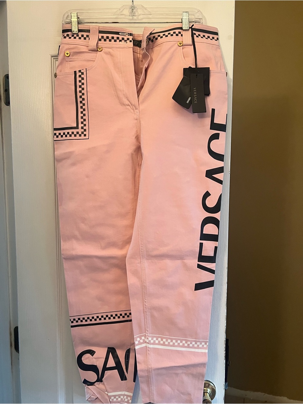 Versace Pink Straight-Leg Jeans with Black Logo Trim